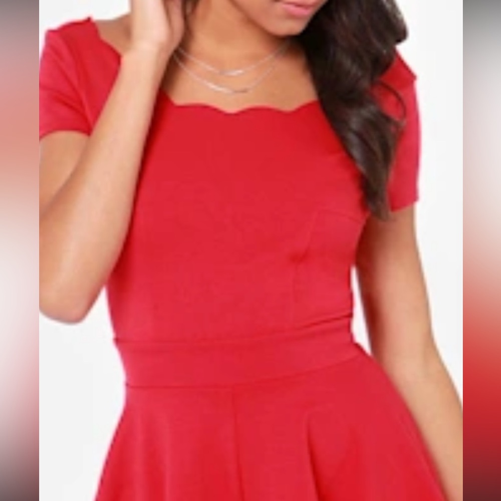 $25 sale Zunie Valentine’s Day skater dress w scalloped neckline scuba red 10